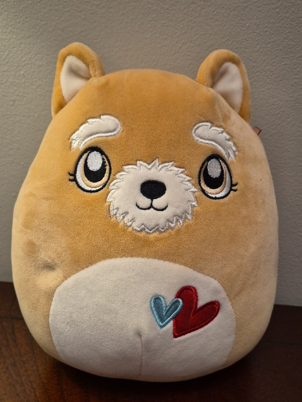 Squishmallows Tan and White Plush with‎ Red & Blue Heart Accents